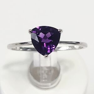 1.20 ct AMETHYST Trilllion Solitaire Silver Ring size 8 NEW